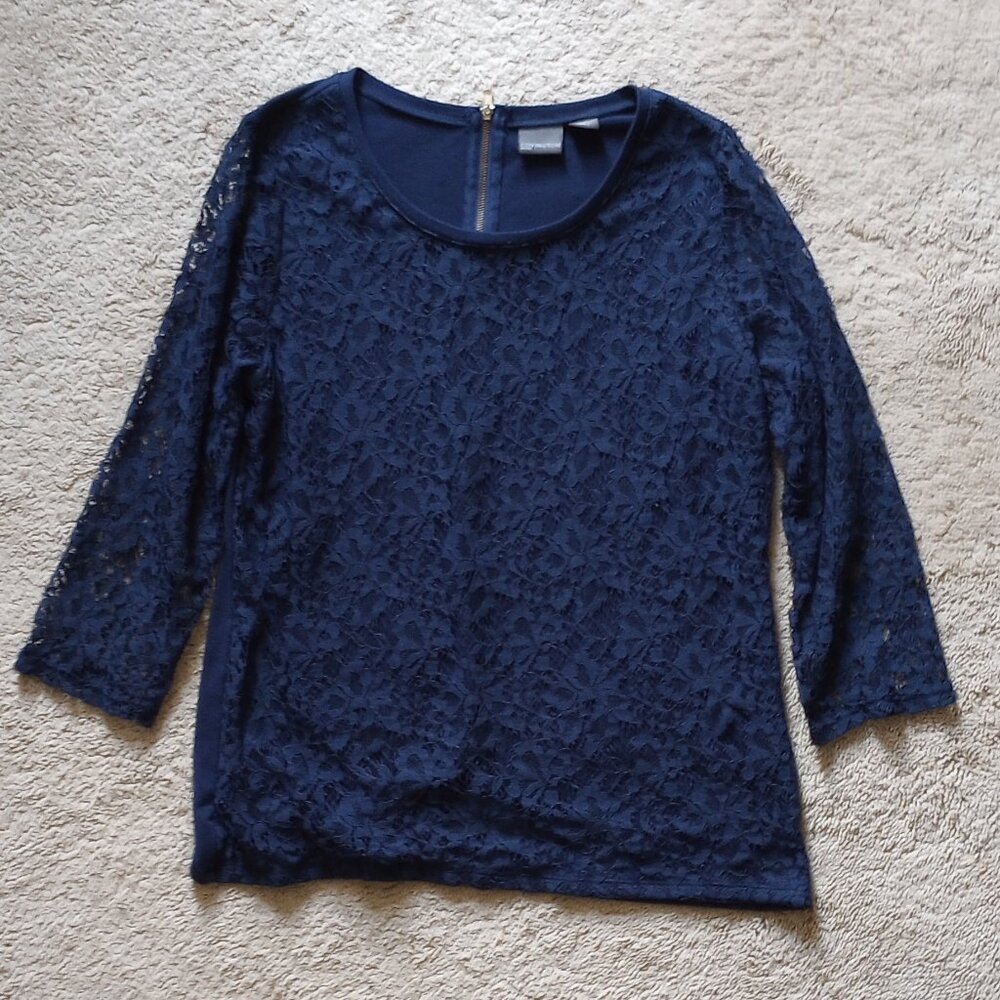 Navy blue, 3/4 length sleeve, Chantilly lace top